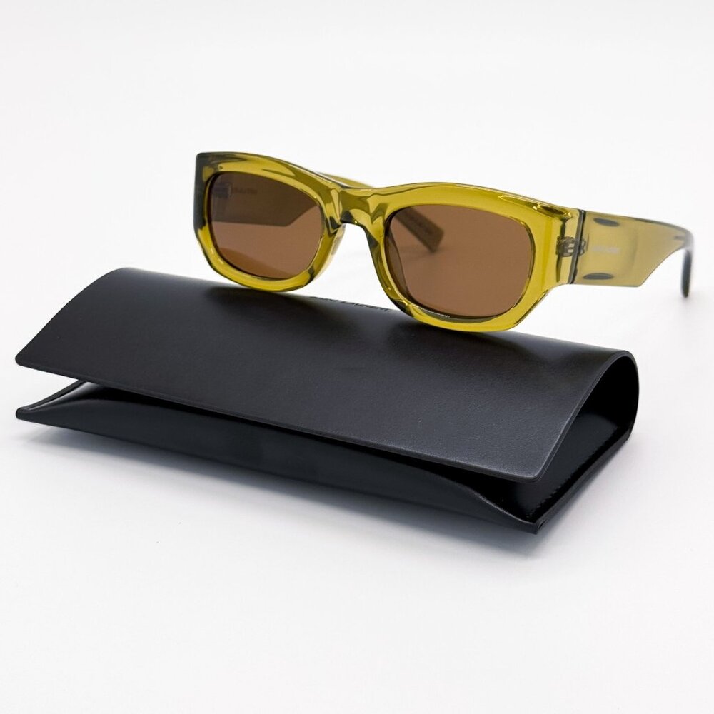 NEW SAINT LAURENT SUNGLASSES SL713 004 GREEN BROWN UNISEX - Picture 1 of 9